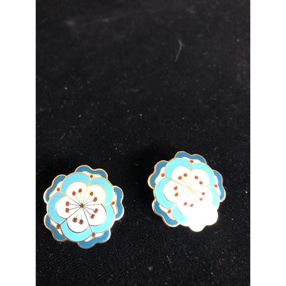 Vintage Signed MMA Earrings Enamel Floral Design - Picture 7 of 8